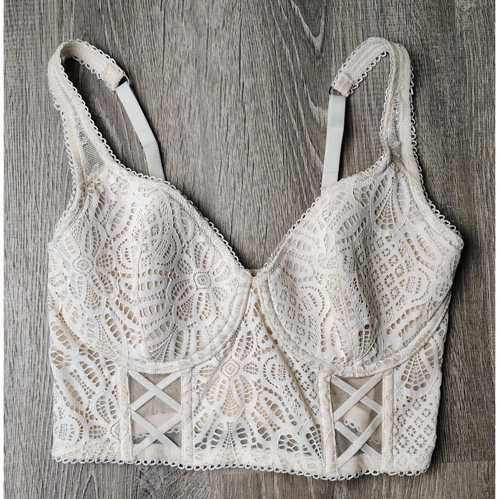 Victoria's Secret Bra Top Corset Style Longline 34DD Balconette Floral